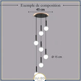 Suspension noir ou doré & boule en verre dépoli