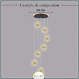 Suspension pissenlit ronde | Métal doré & argenté