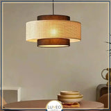 Suspension ronde en rotin tressé style bohème 40 cm / Marron / Blanc froid