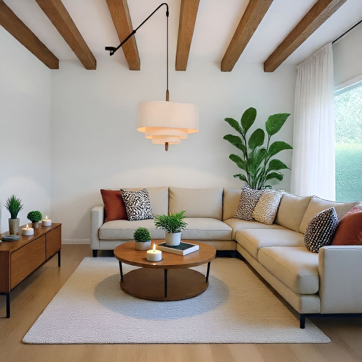 Suspension tissu spirale et bois | Élégance contemporaine