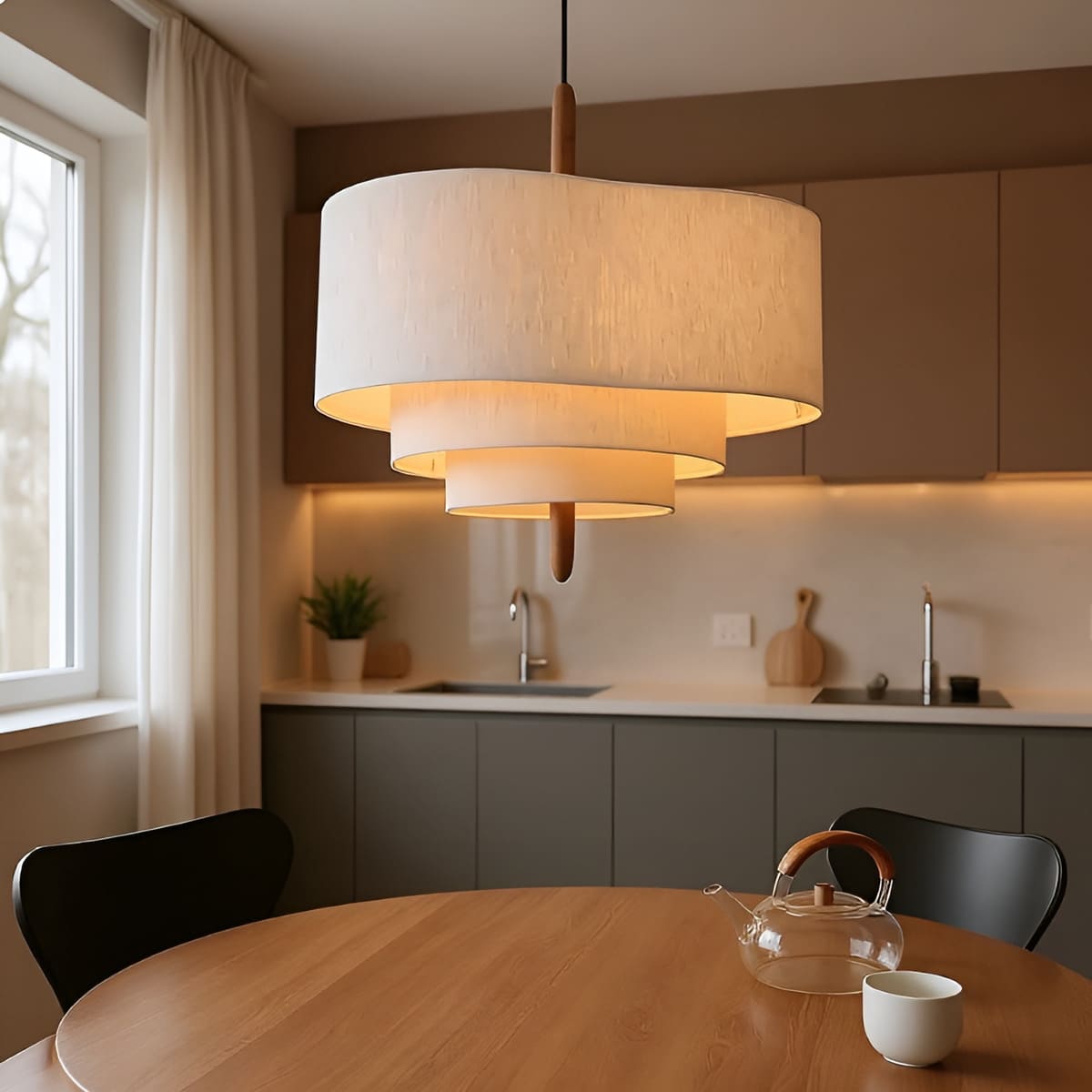 Suspension tissu spirale et bois | Élégance contemporaine