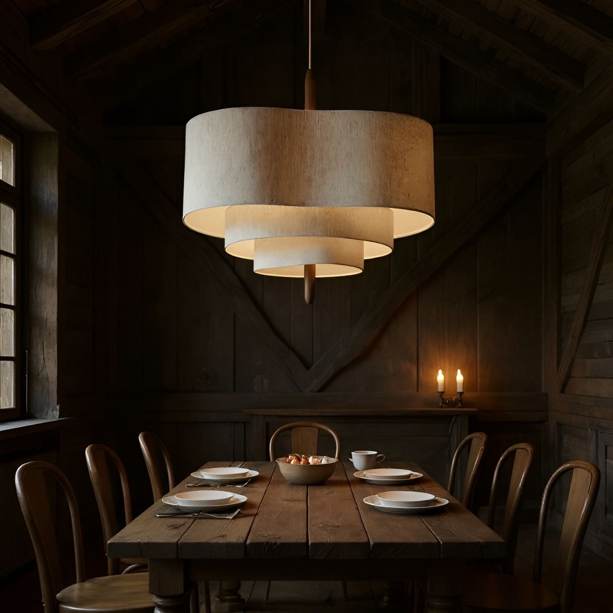 Suspension tissu spirale et bois | Élégance contemporaine