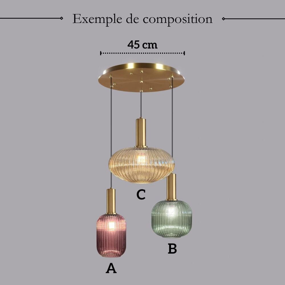 suspension en verre 3 luminaires