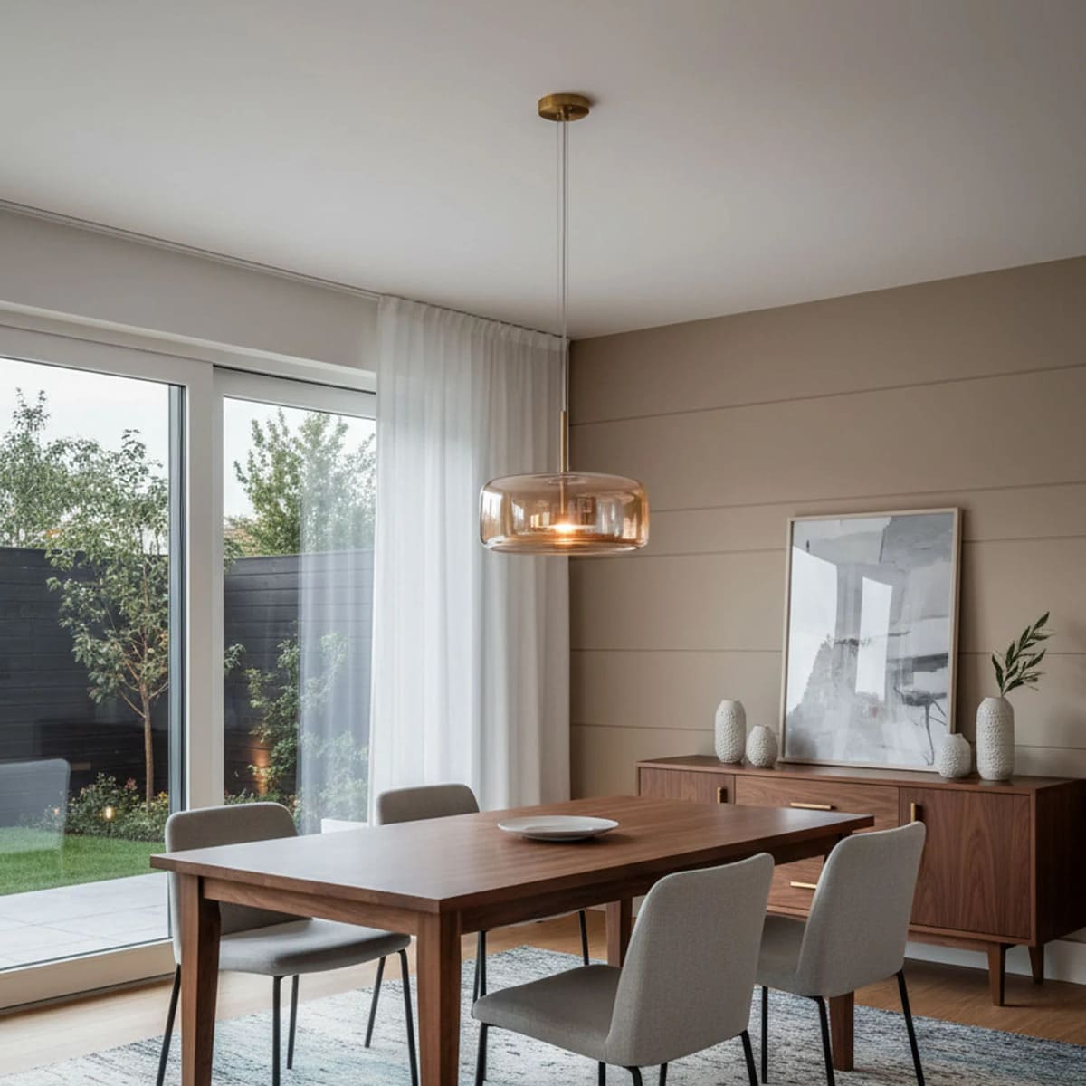 suspension design verre teinté ambre brillant 
