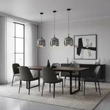 suspension design en verre teinté et fumé gris intense et à LED dans une salle à manger