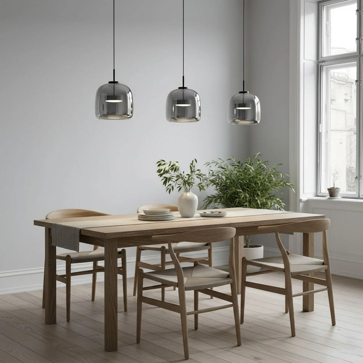 suspension design en verre teinté et fumé gris intense et à LED pour salon, salle à manger et cuisine