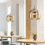 suspension verre ambré au design moderne et chic  , à LED