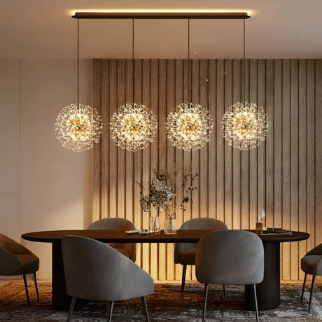 suspension pissenlit dorée ronde dans une salle à manger moderne