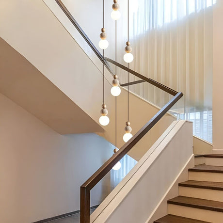 Suspension chic en verre opalin, pierre naturelle et bois | PERLINE