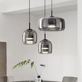 suspension verre fumé gris intense 3 luminaires