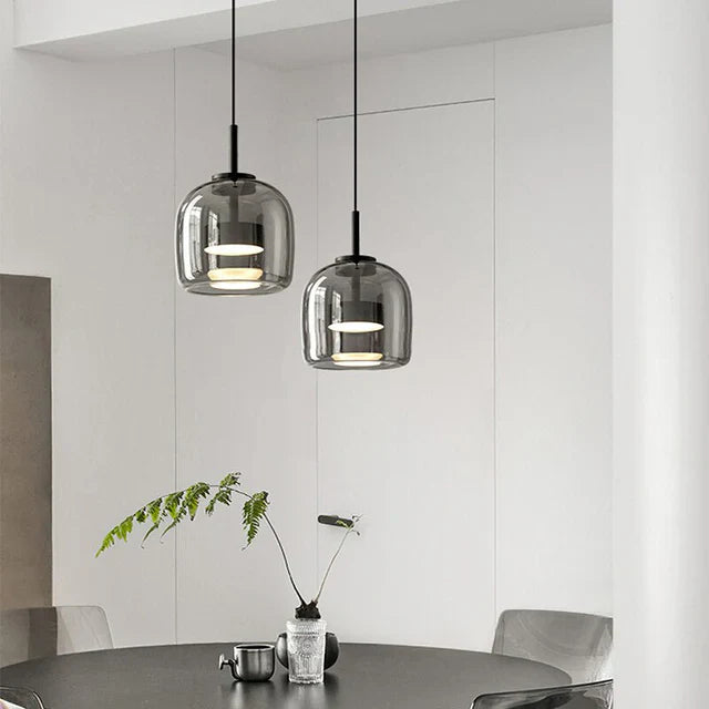 luminaire en verre teinté , soufflé et fumé