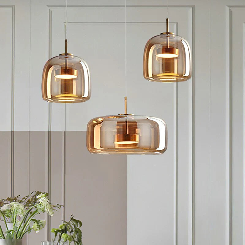 suspension en verre teinté ambre brillant lumeo creative Nova