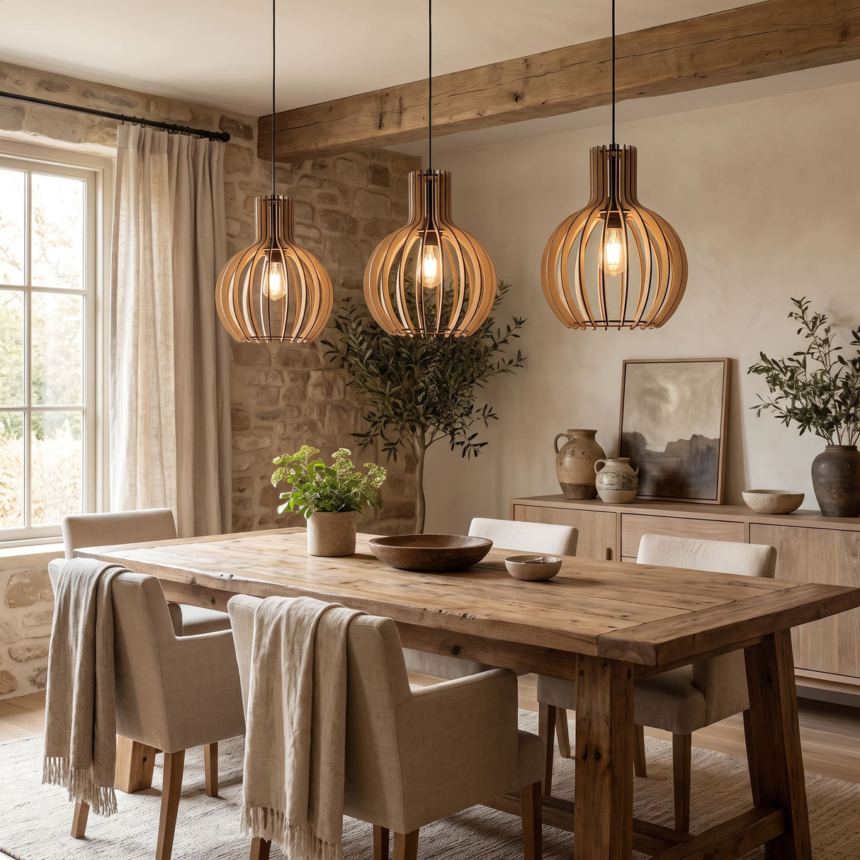 Suspension bohème chic en bois naturel WOODY | 1 Suspension