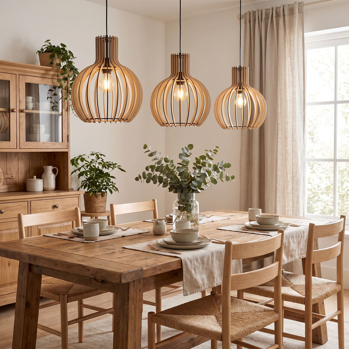 Suspension bohème chic en bois naturel WOODY | 100% Personnalisable