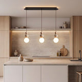 Suspension chic en verre opalin, pierre naturelle et bois | PERLINE