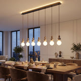 Suspension chic en verre opalin, pierre naturelle et bois | PERLINE