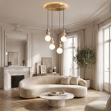 Suspension chic en verre opalin, pierre naturelle et bois | PERLINE