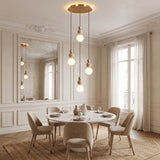 Suspension chic en verre opalin, pierre naturelle et bois | PERLINE