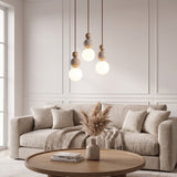 Suspension chic en verre opalin, pierre naturelle et bois | PERLINE