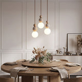 Suspension chic en verre opalin, pierre naturelle et bois | PERLINE