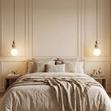 Suspension chic en verre opalin, pierre naturelle et bois | PERLINE