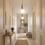 Suspension chic en verre opalin, pierre naturelle et bois | PERLINE