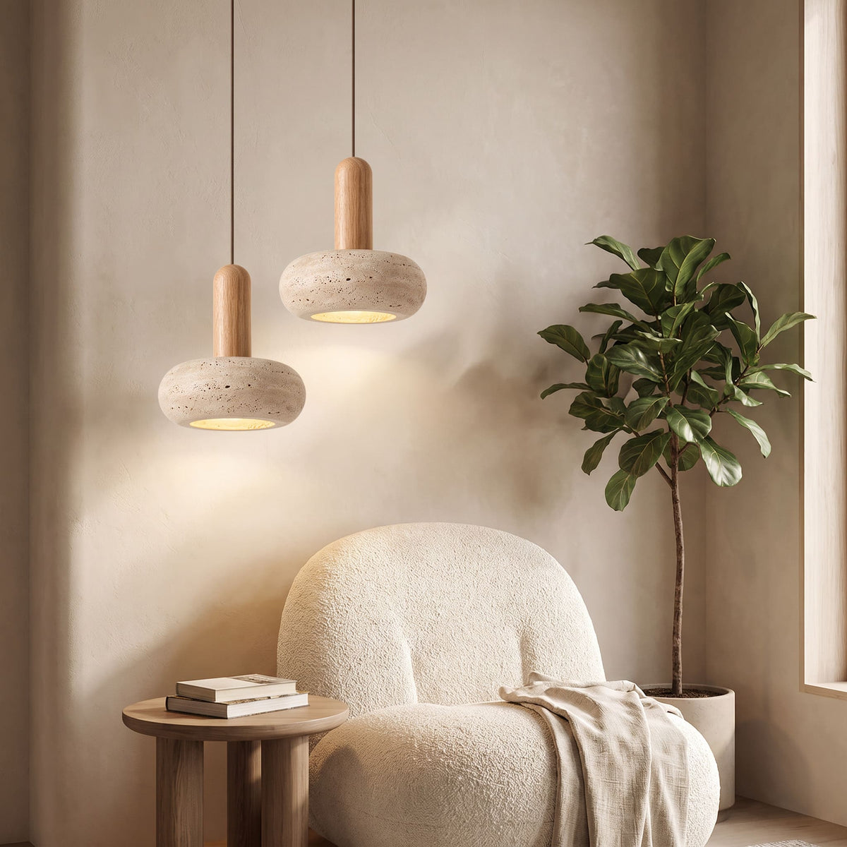 Suspension STONE en pierre naturelle et bois | Style scandinave