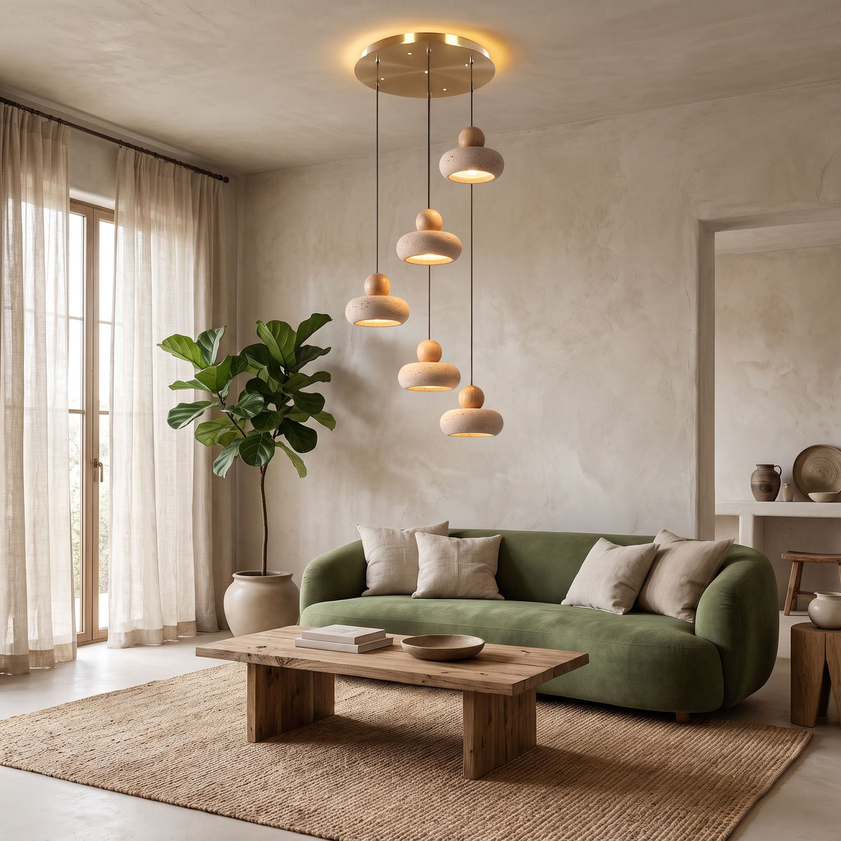 Suspension STONE en pierre naturelle et bois | Style scandinave