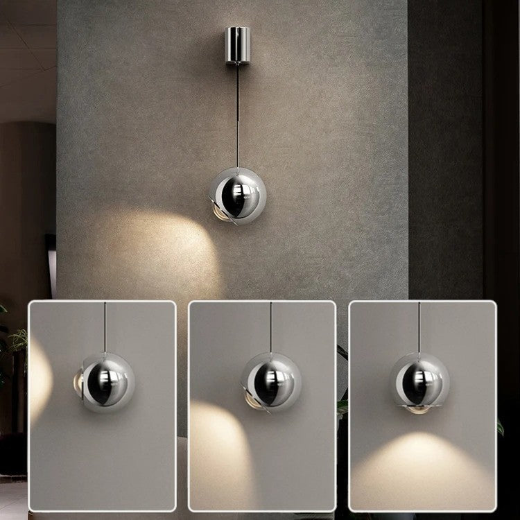 Applique murale boule suspendue chromée | Luminaire design ajustable pour chambre ou salon